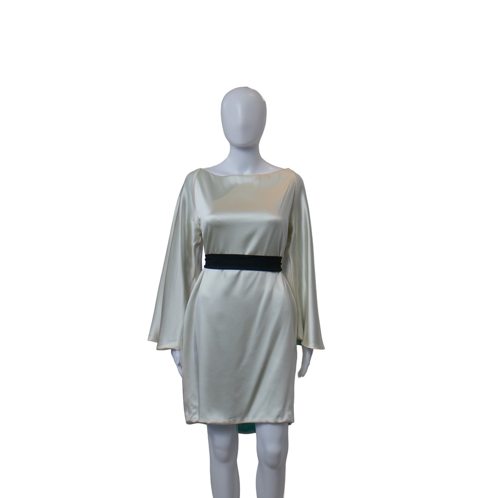 Fausto Puglisi Silk Dress IT 42 US 6 Cream Long Sleeve Minimalist